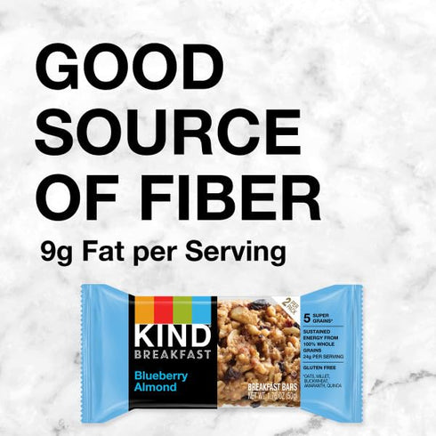 100% 3g 30 Count KIND Breakfast Bars, Blueberry Almond, Healthy Snacks, Gluten Free, Whole Grains, Protein