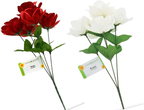 Generic Floral Garden 5-Stem Red and White Velvety Roses, 14 in. (2)