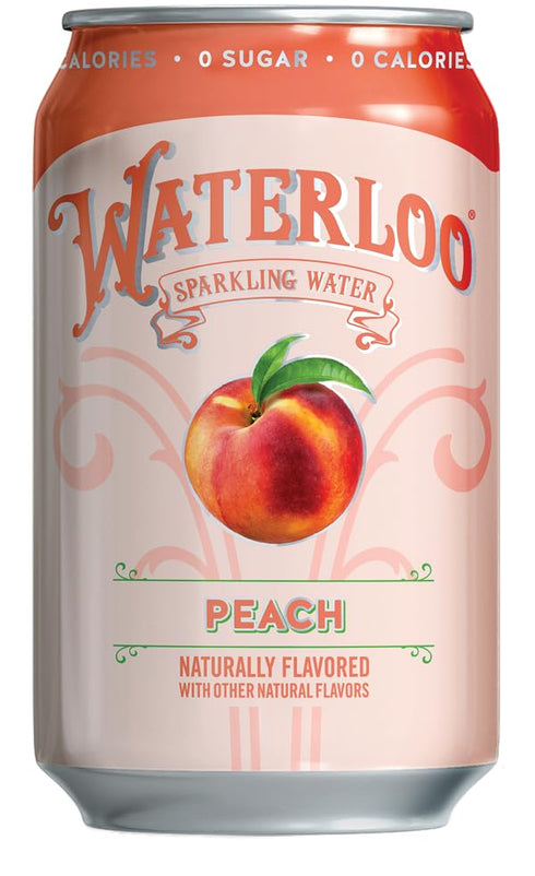 12 Oz (Pack 12) Waterloo Sparkling Water, Peach Naturally Flavored, Fl Cans of Zero Calories and Zero Sugar
