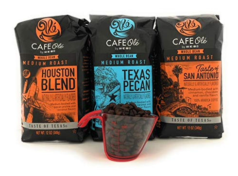 Cafe Ole Taste of Texas - Whole Bean Gift Assortment Bundle With Goodcook Coffee