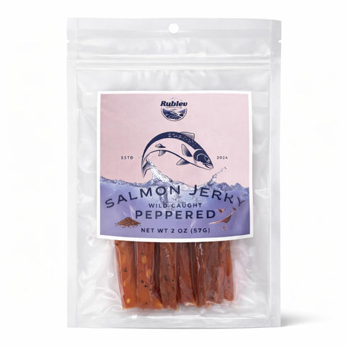 Rublev Salmon Jerky Peppered Wild Caught Dried Fish Jerky For Humans, High
