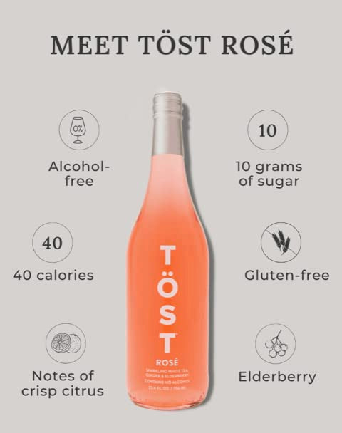 25.4 Oz (Pack 3) TOST ROSE All-Natural Alcohol-Free Sparkling Beverage, Fl