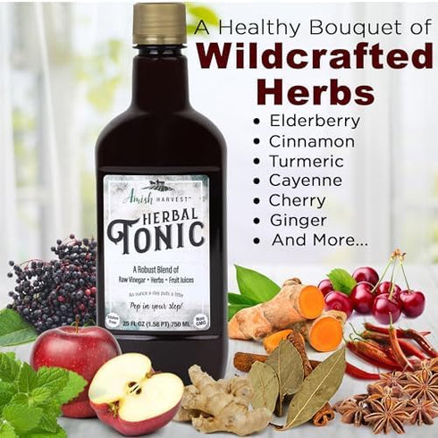 1-Pack 25 Immune 25 Oz. Sipping Apple Cider Vinegar Tonic of Amish Harvest Elixir with Herbs & Juices like Wildcrafted