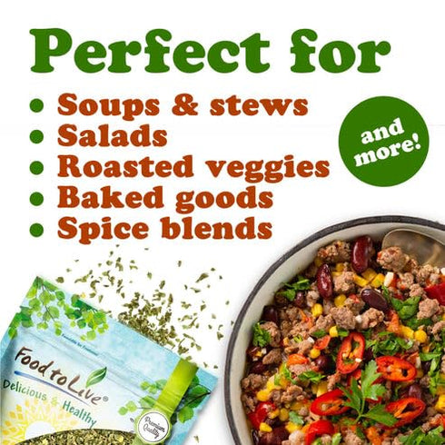 6 Food to Live Flat Parsley Flakes, Ounces Dried Fresh Aromatic Herb Seasoning. Great Addition to Cooking, Soups