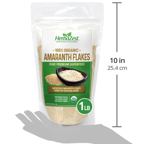 1 LB HerbaZest Amaranth Flakes Organic USDA Certified, Vegan & Gluten Free Superfood Nutrient-Dense Addition