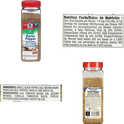 22 oz McCormick California Style Garlic Pepper, Kosher Certified by OU with Shaker Made in USA