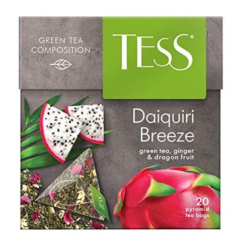 Tess Daiquiri Breeze Green Tea Composition, Green Tea, Ginger and Dragon Fruit Leaf Tea, 20 Pyramid Sachets