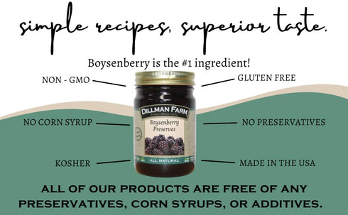 16oz (Pack 6) Dillman Farm All Natural Boysenberry Preserves, Gluten-Free, Non-GMO, Vegan, Kosher, Preservative Free