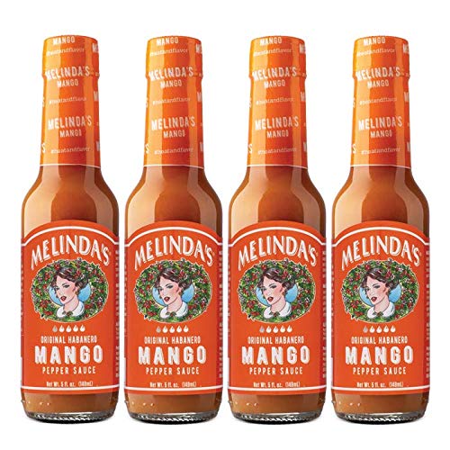 Melinda’s Mango Habanero Hot Sauce - Sweet & Mild, Made with Fresh Ingredients, 5oz, 4 Pack