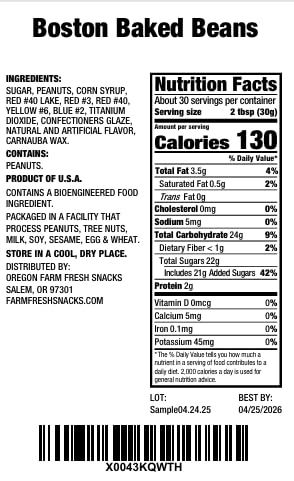 (32oz) Oregon Farm Fresh Snacks Boston Baked Beans Candy - Old Fashioned Candy Coated Peanuts - Perfect Bulk Snack
