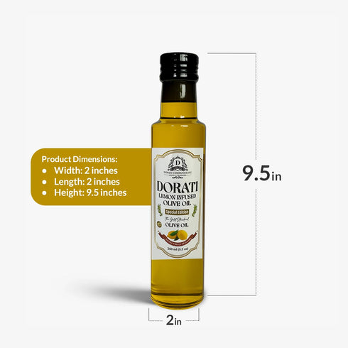250ml (8.5 oz) DORATI Lemon Infused Extra Virgin Olive Oil Italian First Cold Pressed Olive Oil, Polyphenol Rich