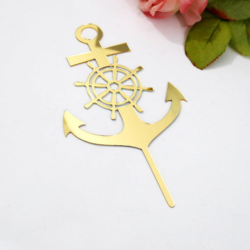 (1) Acrylic Nautical Cake Topper, Ship Anchor Design, for Birthday, Baby Shower, Wedding Party Cake Decor Supplies