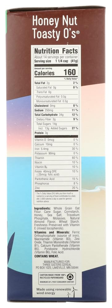20 oz 2 Mom's Best Naturals Toasty O's Cereal Honey Nut -- - pc
