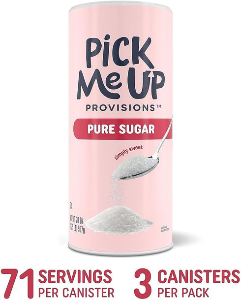 Pick Me Up Provisions 20 Oz 3 Pack Staples White Granulated Sugar Canister Pure Cane Sugar Coffee and Beverage