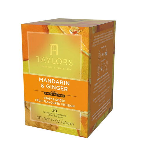 20 Count (Pack 1), 20 Taylors of Harrogate Mandarin & Ginger, Herbal Tea, Individually Wrapped Bags, of Zingy, Fragrant