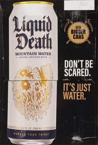 8-Pack (19.2oz Liquid Death, Still Mountain Water, Cans), Real Mountain Source, Infinitely Recyclable Ice-Cold Cans