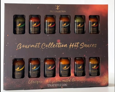 TILZ COLLECTION Sets 12 Hot Sauce Gift - Hot Sauce Bottles, Food Gifts For Men |Cooking, Birthday Gifts For Men, Women