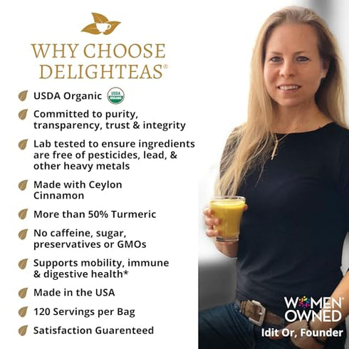 DelighTeas Organic Golden Milk and Masala Chai blends | Great for hot & Iced latte and as a healthy boost to smoothies