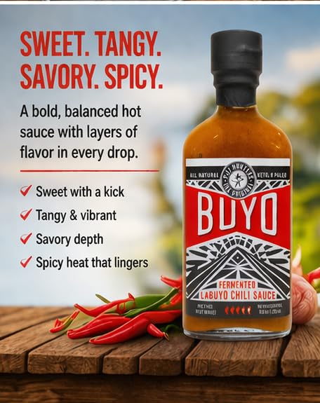 (8.8 oz Pili Hunters - Buyo, Fermented Chili Hot Sauce bottle) Gourmet Whole Food Ingredients, No Preservatives, Gluten