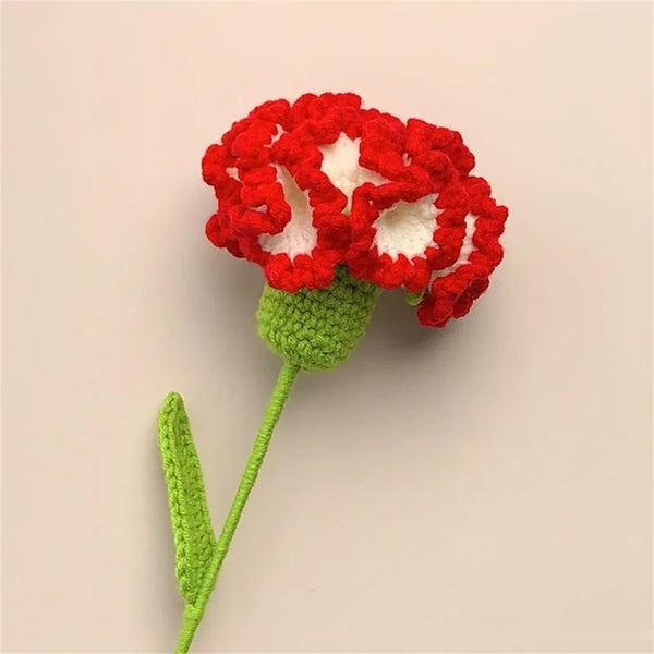 Hcclijo DIY Carnation Flower Hand-Knitted Carnation Simulated Crochet Flower Mother's Day Simulated Bouquet