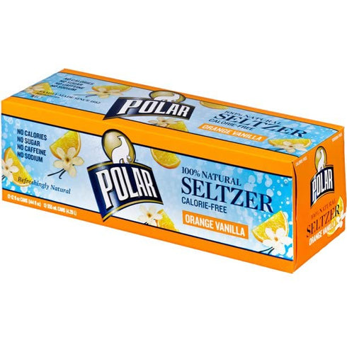 100% 3 (36 Pack) Polar Seltzer Water Orange Vanilla Natural Sparkling Soda Beverage Soft Drink Cans - Cases