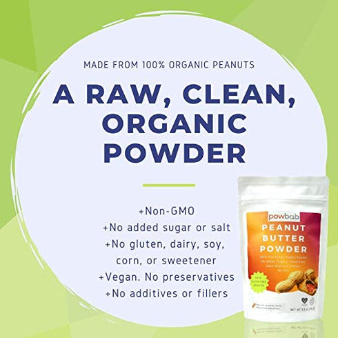 100% (5.5 Oz) powbab Peanut Butter Powder from USA Grown Organic Peanuts. No Added Sugar, Low Fat, Keto Peanut Butter