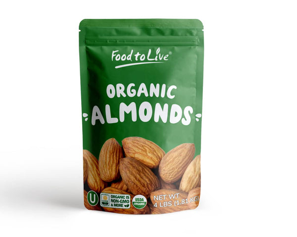 Food to Live - Organic Imported Raw Almonds, 4 Pounds Non-GMO, Whole,