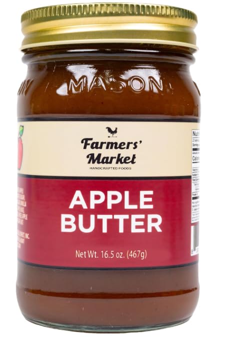 Farmers Market Apple Butter, 16oz Mason Jar Old-Fashioned Fruit Spread, Slow Cooked