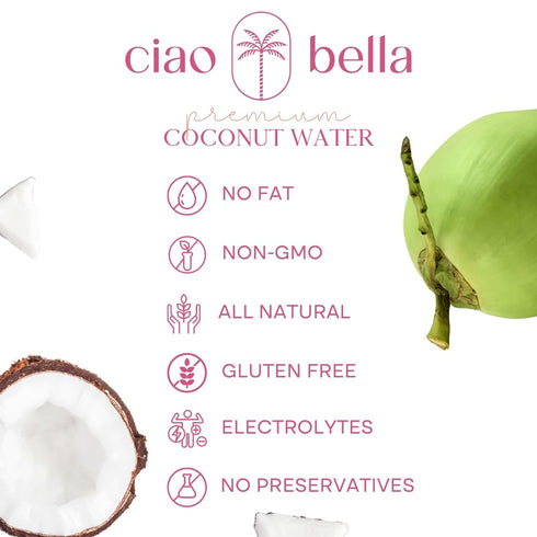11.15 Oz (Pack 12) ciao bella Premium Coconut Water: All-Natural Hydration, Non-GMO, One Simple Ingredient Fl