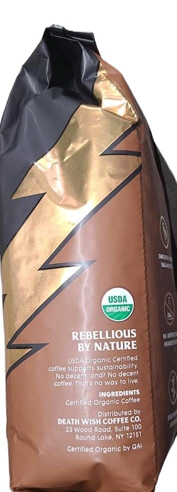 30 Death Wish Coffee Premium Organic Whole Bean Coffee, Medium Roast, Ounces