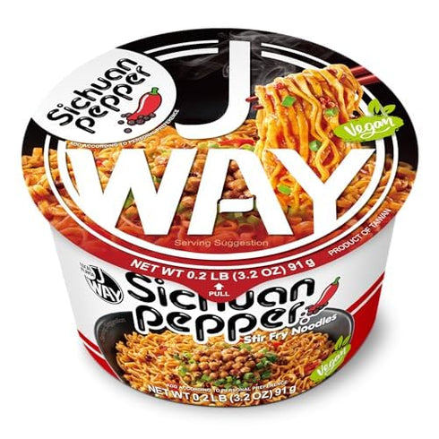 Pack, 3.20 oz (Pack 12) JWAY Sichuan Pepper Stir Fry Noodles, Deep-fried Instant Ramen with Chili Oil, Spicy Dry Tossed