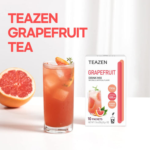 10 Packets, 1.76oz TEAZEN Grapefruit Tea Powder, Sugar Free, Hibiscus and Green Tea, Powdered Mix Beverage from Korea