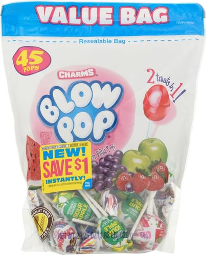 Charms Blow Pops, Assorted Flavors, 45 Count, 29.25 Ounce Bag (Packaging may vary)