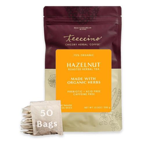 Teeccino Hazelnut Roasted Herbal Tea - Caffeine Free, Prebiotic, 3x More Herbs
