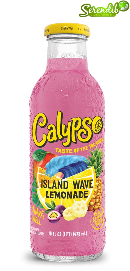 16 Oz (Pack 12) Calypso Lemonade, Island Wave Lemonade, Made with Real Fruit, Fl Glass Bottles