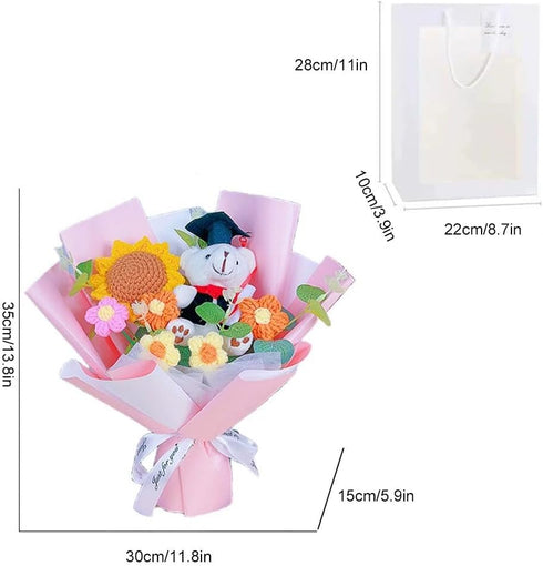Generic Set,Graduation 2026 Graduation Bear Crochet Flower Bouquet Gifts,Class of Grad Sunflower Bouquets with Greeting