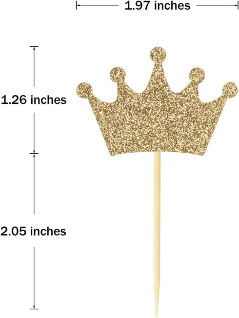 Crown Cupcake Toppers 48 Pcs, Light Gold Glittery Princess Cake Picks for Baby Shower and Birthday