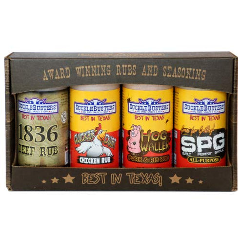(4 Pack Set) SuckleBusters Texas BBQ Rub Gift Box: Best BBQ Rubs for All-Purpose, Beef, Chicken, Pork & Fish, Grilling