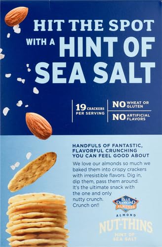 Blue Diamond Almonds Nut-Thins Gluten Free Cracker Crisps, Hint Of Sea Salt, Family Size, 7.7 oz (Pack of 1)