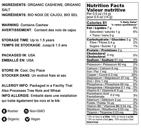1 Food to Live Organic Dry Roasted Whole Cashews with Himalayan Salt, Pound Non-GMO, Oven Roasted and Lightly Salted