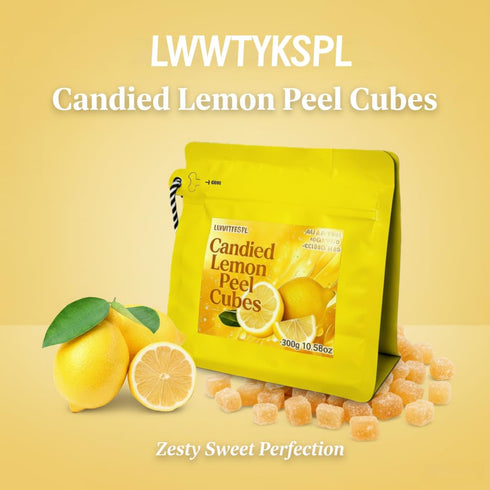 LWWTYKSPL 10.58oz Candied Lemon Peel Diced | Ready-to-Eat | Bag for Baking, Cooking & Snacks | Natural Ingredients