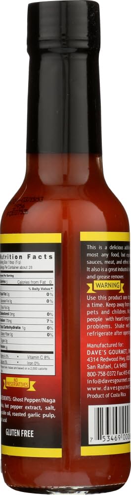 Pack 1 Dave's Gourmet Ghost Pepper Jolokia Hot Sauce