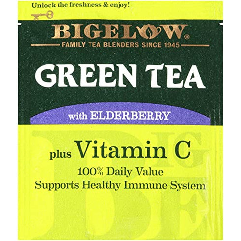 18 Count (Pack 6), 108 Bigelow Tea Green Tea with Elderberry Plus Vitamin C, Caffeinated Tea with Elderberry, Box