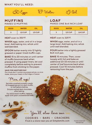 9 (Pack 2) Simple Mills Almond Flour Baking Mix, Pumpkin Muffin & Bread Mix - Gluten Free, Plant Based, Paleo Friendly