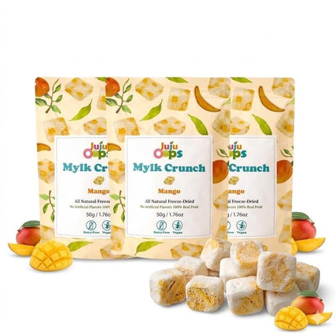 Juju-Oops Freeze-Dried Mango Mylk Crunch Vegan Soy Milk Fruit Bites with Real