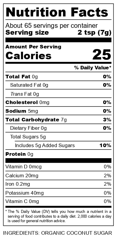 1 (Pack 1) Big Tree Farms Organic Brown Coconut Sugar - Coconut Palm Sugar, Unrefined, Fine Crystals, Cane Sugar