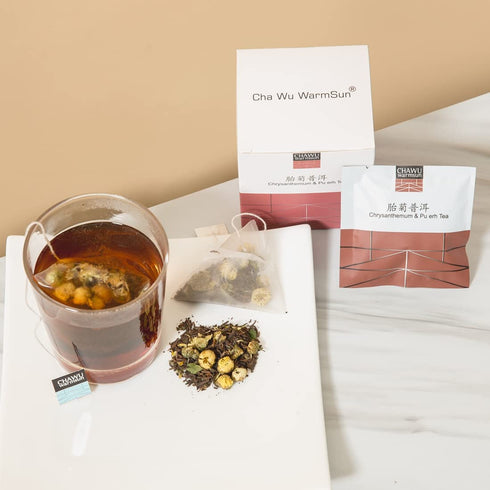 ChaWuWarmSun Chrysanthemum & Puerh Tea Bags, 16 Tea Bags, 8 Count/Box (Pack of 2), Natural Tea Buds