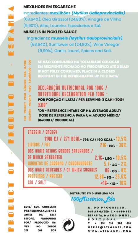 Ati Manel Omega-3 3 110g Spanish Mussels Canned in Pickled Sauce | B Vitamins, | Tinned Seafood by | x Can
