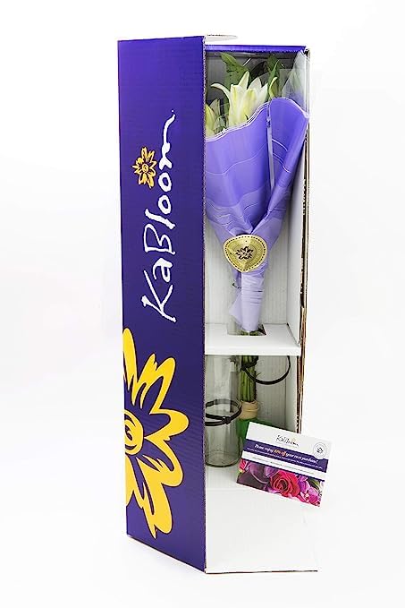 5 KaBloom - Serene Remembrance Bouquet of White Oriental Lily With Vase - Fresh Flowers for Birthday, Valentine's