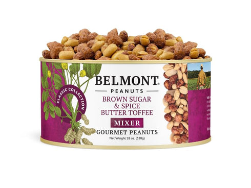 Belmont Peanuts Gourmet Brown Sugar & Spice Flavored Virginia Peanuts Mixer, 18